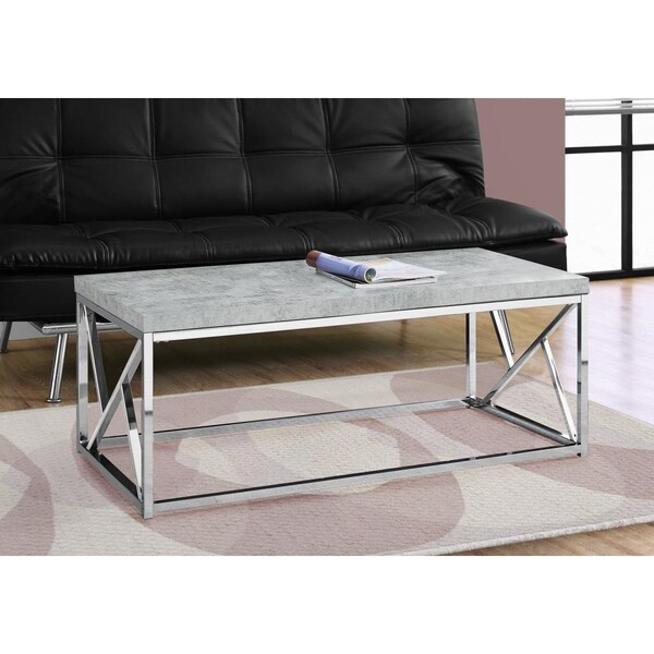 Gfancy Fixtures 17 in. Grey Cement Particle Board, Laminate & Chrome Metal Coffee Table - GF2479165