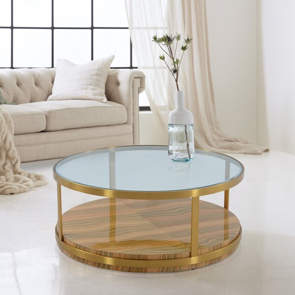 Armen Living Hattie Glass Top Coffee Table with Brushed Gold Legs - LCDXCOGLGLD