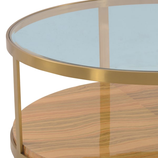 Armen Living Hattie Glass Top Coffee Table with Brushed Gold Legs - LCDXCOGLGLD