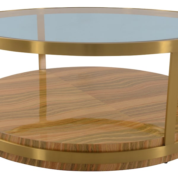 Armen Living Hattie Glass Top Coffee Table with Brushed Gold Legs - LCDXCOGLGLD
