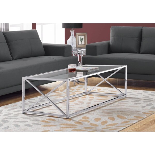 Homeroots 17.25 in. Chrome Metal & Clear Tempered Glass Coffee Table - 333197