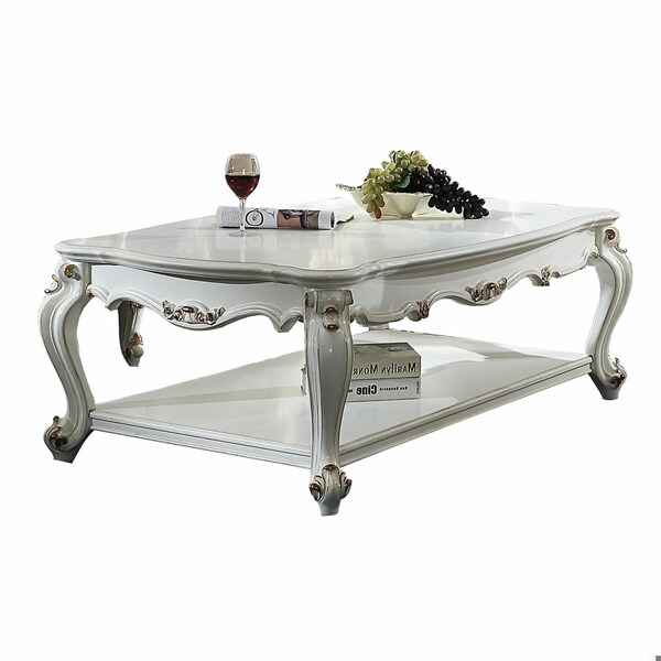Homeroots 36 x 55 x 20 in. Antique Pearl Wood Poly-Resin Coffee Table - 347444