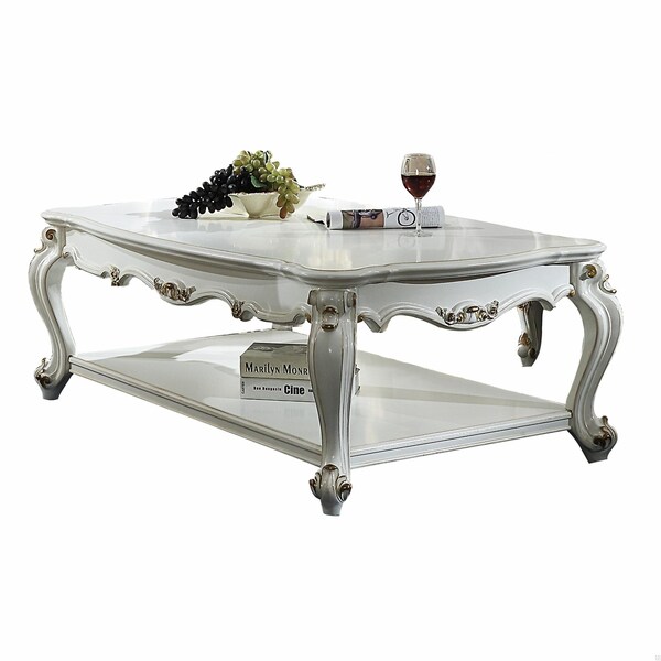 Homeroots 36 x 55 x 20 in. Antique Pearl Wood Poly-Resin Coffee Table - 347444