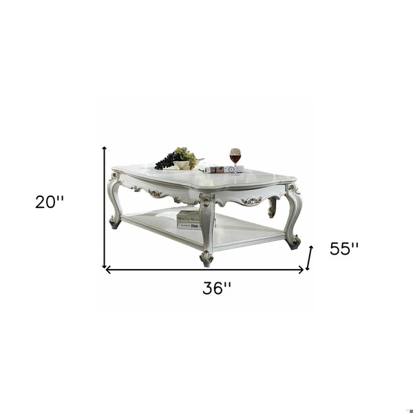 Homeroots 36 x 55 x 20 in. Antique Pearl Wood Poly-Resin Coffee Table - 347444