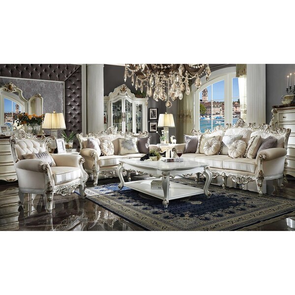 Homeroots 36 x 55 x 20 in. Antique Pearl Wood Poly-Resin Coffee Table - 347444