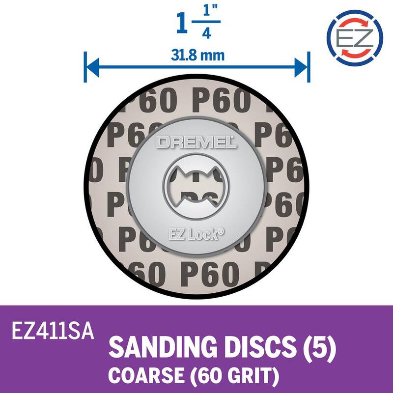 Discos de lijado de grano 60 para herramienta rotativa Dremel EZ Lock de 1-1/4 pulgadas (paquete de 5) - EZ411SA