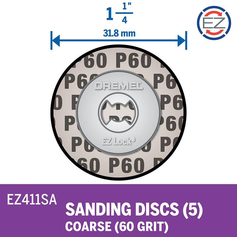 Discos de lijado de grano 60 para herramienta rotativa Dremel EZ Lock de 1-1/4 pulgadas (paquete de 5) - EZ411SA