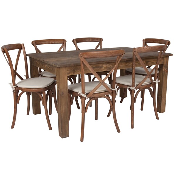 Flash Furniture Farm Table, 6 Chair Cushions Set, 60"x38" - XA-FARM-19-GG