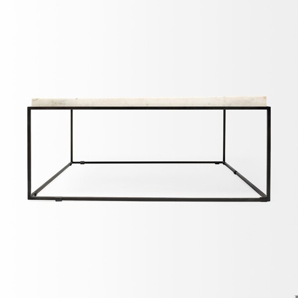 Homeroots Square Top & Black Metal Base Coffee Table, White Marble - 376304