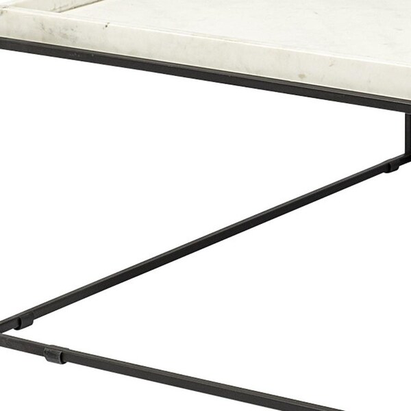 Homeroots Square Top & Black Metal Base Coffee Table, White Marble - 376304