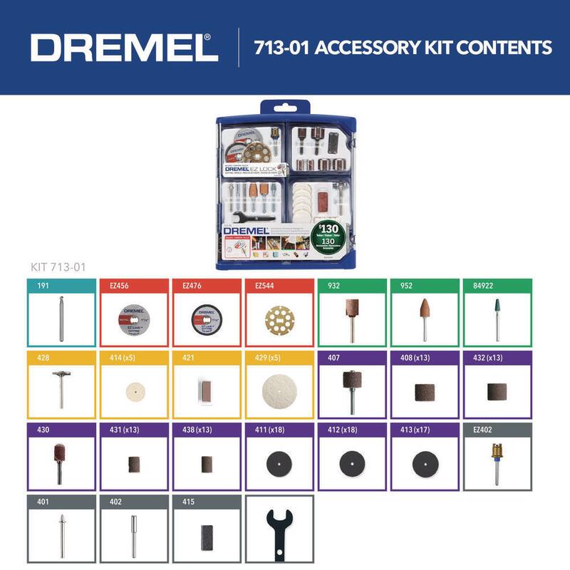 Kit de accesorios para herramienta rotativa Dremel (130 piezas) - 713-01