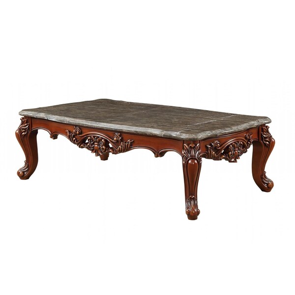 Homeroots 36 x 63 x 20 in. Marble Walnut Wood Coffee Table - 347440