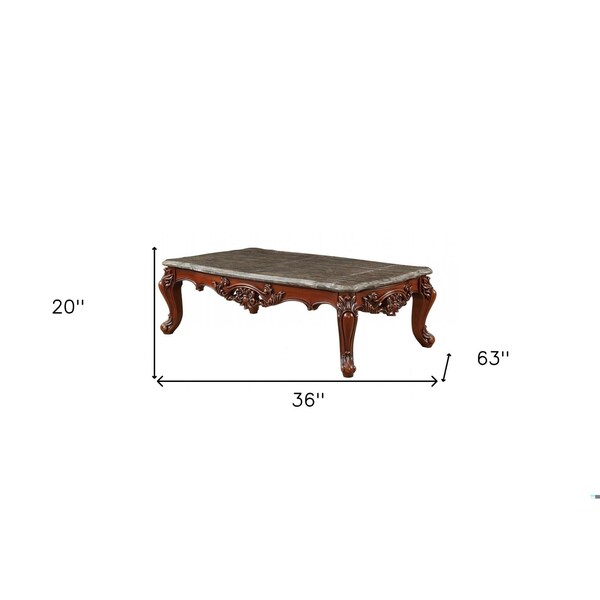 Homeroots 36 x 63 x 20 in. Marble Walnut Wood Coffee Table - 347440