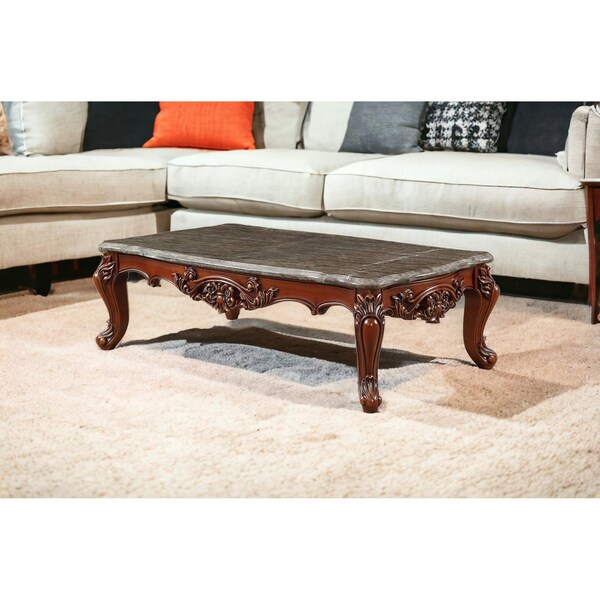Homeroots 36 x 63 x 20 in. Marble Walnut Wood Coffee Table - 347440