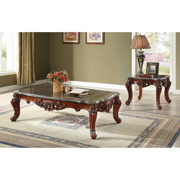 Homeroots 36 x 63 x 20 in. Marble Walnut Wood Coffee Table - 347440