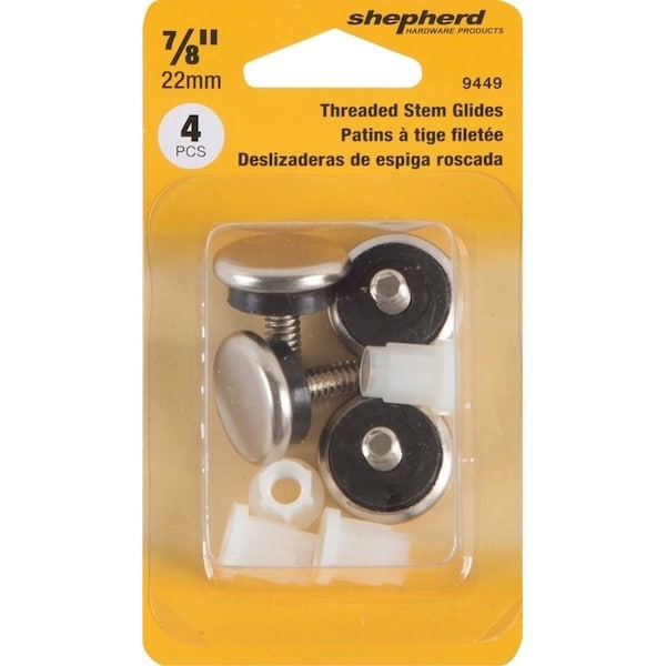 Shepherd Hardware Furniture Glide, Metal/Rubber, Silver, 4PK - 9449