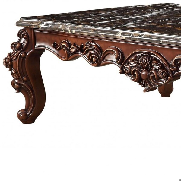 Homeroots 40 x 71 x 20 in. Marble Walnut Wood Coffee Table - 347442