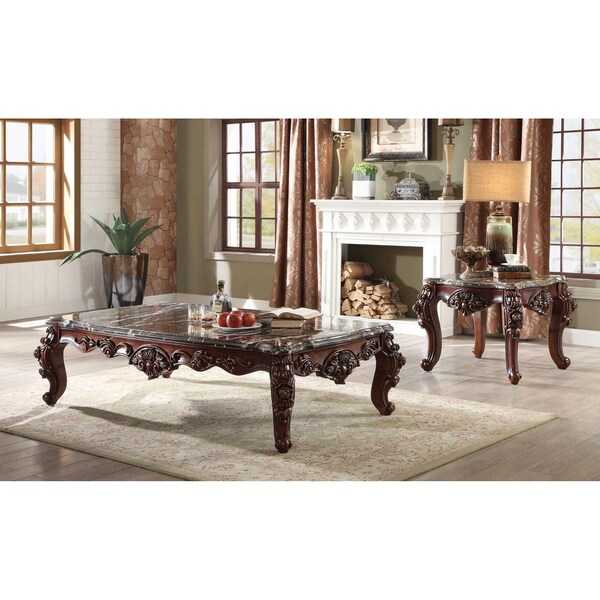Homeroots 40 x 71 x 20 in. Marble Walnut Wood Coffee Table - 347442