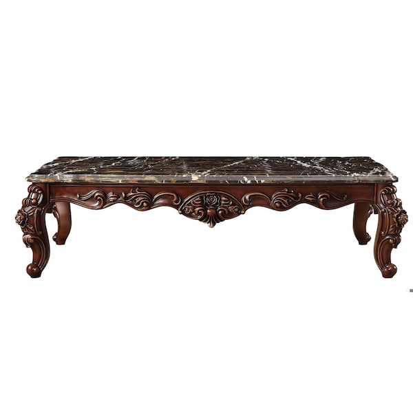 Homeroots 40 x 71 x 20 in. Marble Walnut Wood Coffee Table - 347442