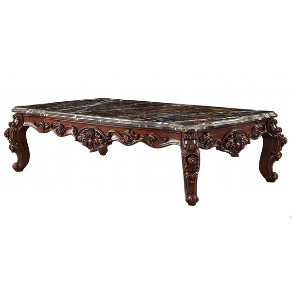 Homeroots 40 x 71 x 20 in. Marble Walnut Wood Coffee Table - 347442