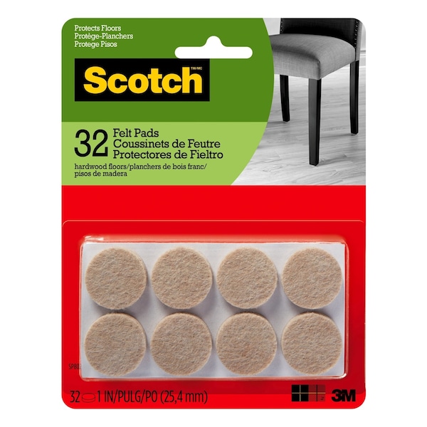Scotch 3M Scotch Felt Self Adhesive Protective Pad Beige Round 1 in. W 32 pk - SP802-NA