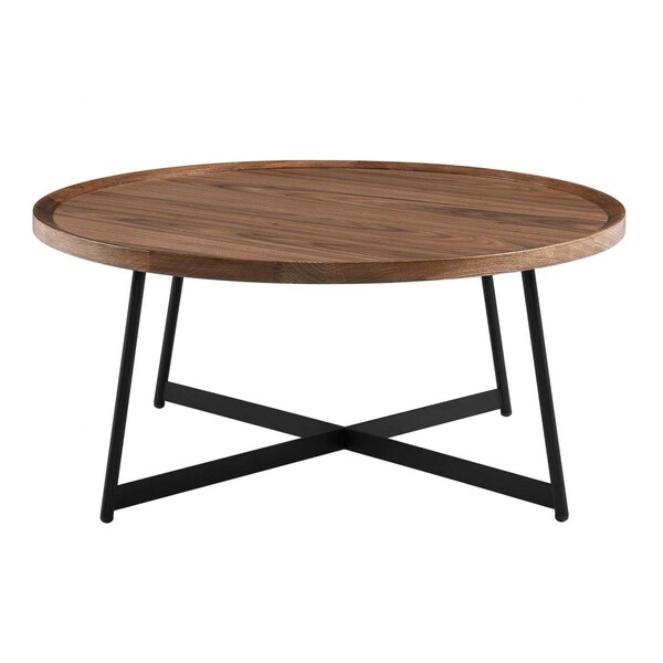Homeroots American Walnut & Black Round Coffee Table 35.44 x 35.44 x 15.75 in. - 370462