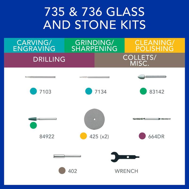 Kit de accesorios giratorios para vidrio y piedra Dremel (8 piezas) - 735-01