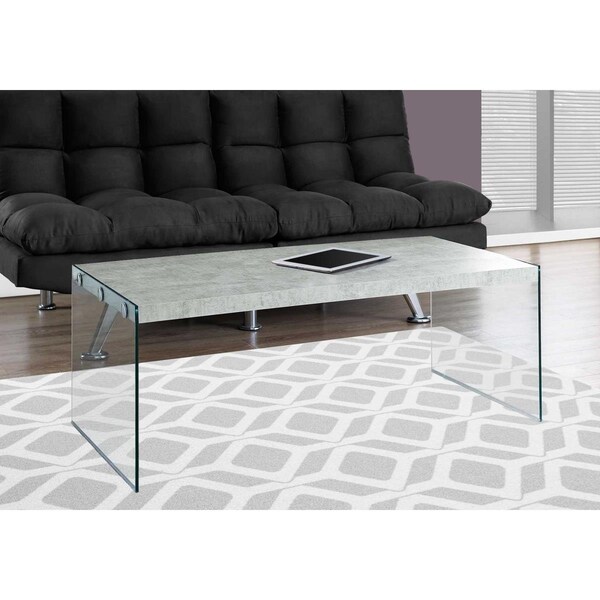 Gfancy Fixtures 16.25 in. Grey Cement Particle Board & Tempered Glass Coffee Table - GF3667718
