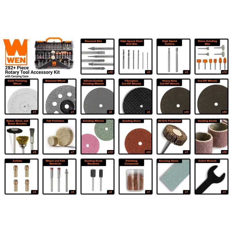 Kit de accesorios surtidos para herramienta rotativa WEN con estuche de transporte (282 piezas) - 230282A
