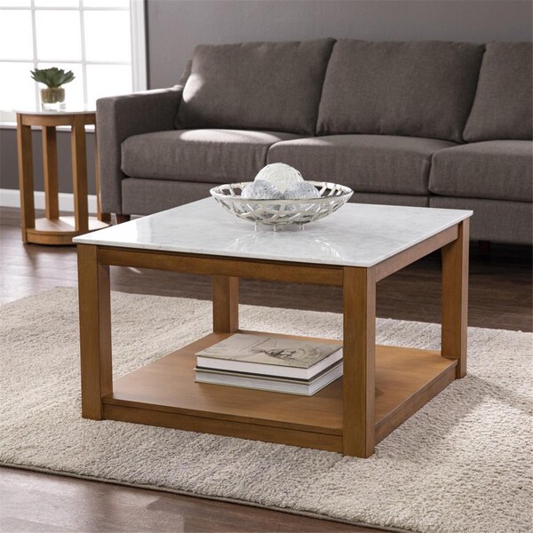 Homeroots 30 in. Solid Manufactured Wood Square Coffee Table, Natural Brown - 402169