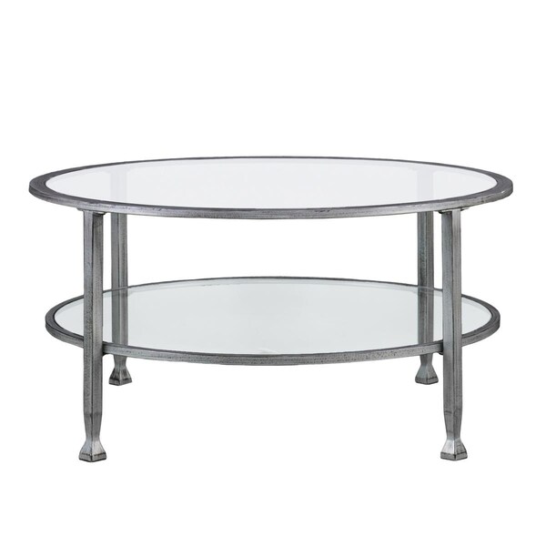 Gfancy Fixtures 36 in. Glass & Metal Round Coffee Table Silver - GF3101722