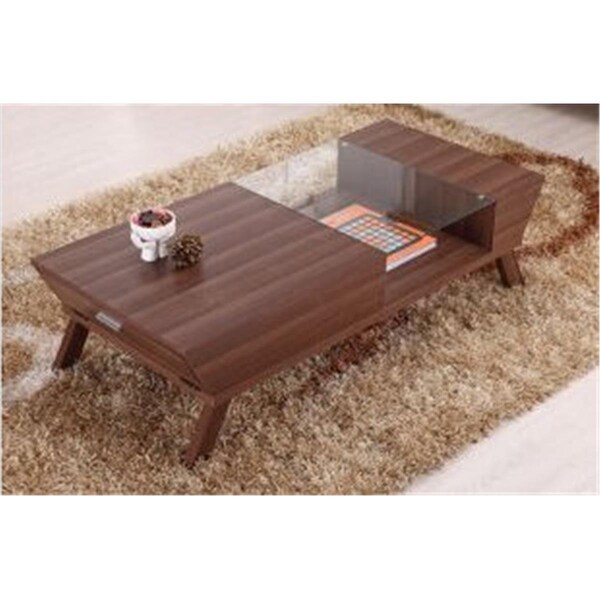 Enitial Lab YNJ-913CT-WNT Braxton Modern Glass Top Coffee Table- Walnut - YNJ-CT1015WNT-A1