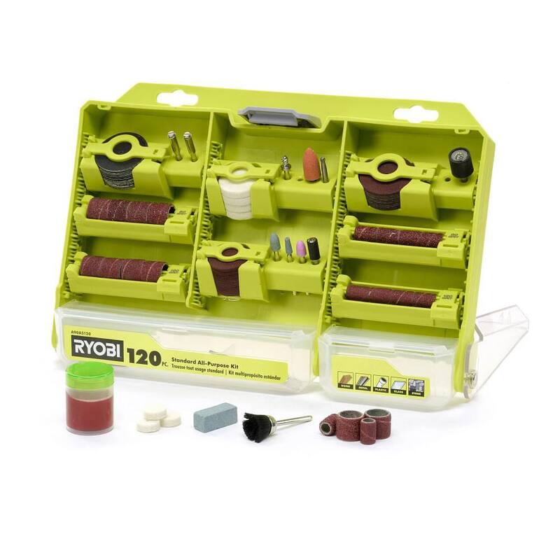 RYOBI Juego de Accesorios para Herramienta Rotativa de 120 Piezas para Todo Uso (Para Madera, Metal y Plástico) - A90AS120