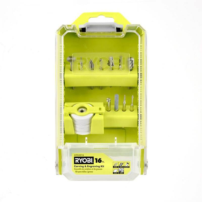Kit de tallado y grabado de 16 piezas para herramienta rotativa RYOBI (Para madera, metal, plástico, vidrio y piedra) - A90AS16