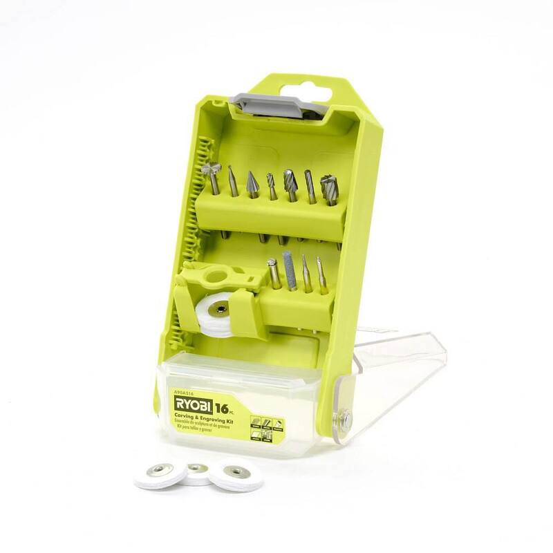 Kit de tallado y grabado de 16 piezas para herramienta rotativa RYOBI (Para madera, metal, plástico, vidrio y piedra) - A90AS16