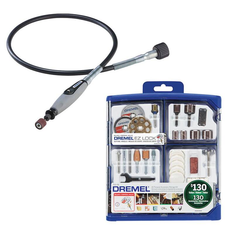 Kit de accesorios Dremel Rotary Tool Mega (130 piezas) con accesorio de eje flexible para herramienta rotativa - 713-01 + 225-02