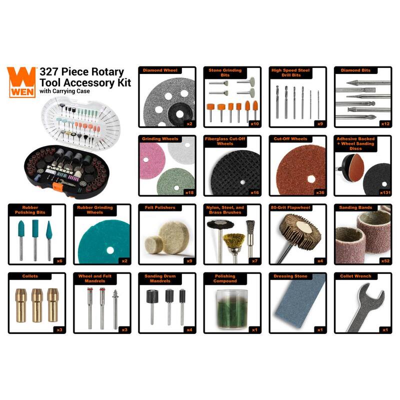 Kit de accesorios para herramienta rotativa WEN con estuche de transporte (327 piezas) - 230327A