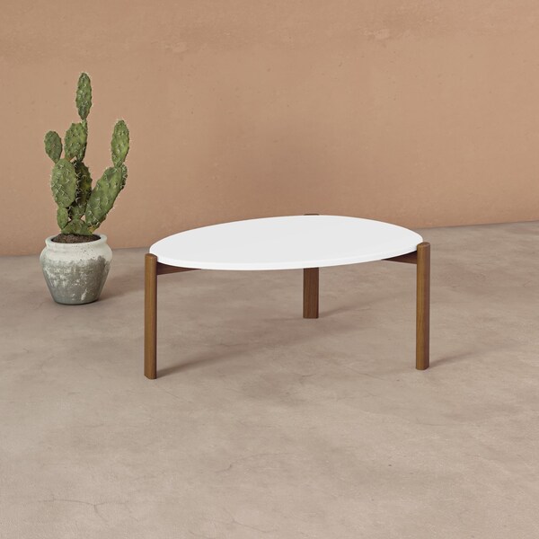 Manhattan Comfort Mid-Century Modern Gales Coffee Table with Solid Wood Legs in Matte White - CT-82735-WH