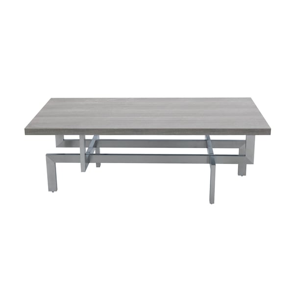 Armen Living Illusion Gray Wood Coffee Table with Brushed Stainless Steel Base - LCILCOBSGR
