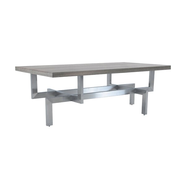 Armen Living Illusion Gray Wood Coffee Table with Brushed Stainless Steel Base - LCILCOBSGR