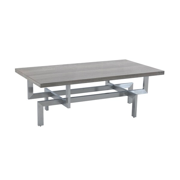 Armen Living Illusion Gray Wood Coffee Table with Brushed Stainless Steel Base - LCILCOBSGR