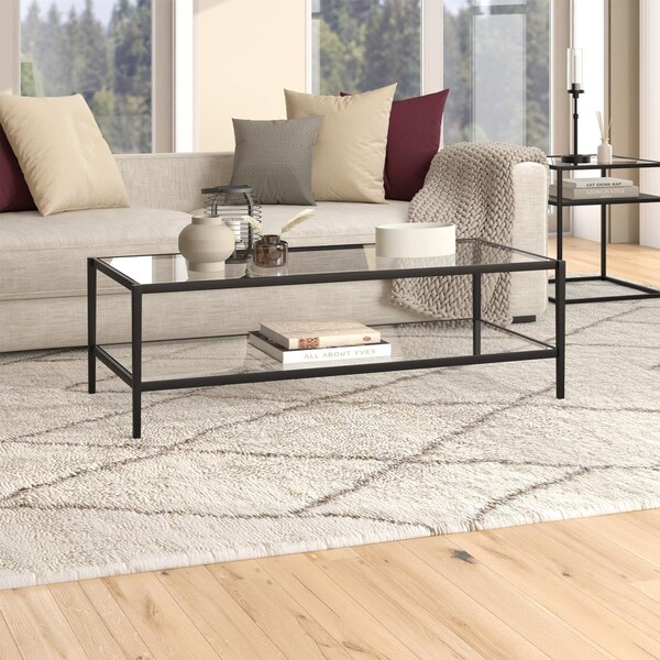 Henn & Hart 54 in. Hera Coffee Table with Clear Glass Shelf Blackened Bronze - CT1228