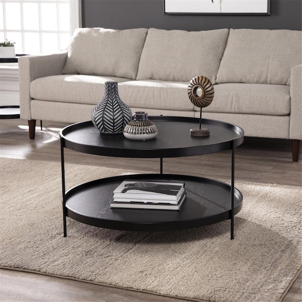 Gfancy Fixtures 33 in. Manufactured Wood & Metal Round Coffee Table Black - GF3105510