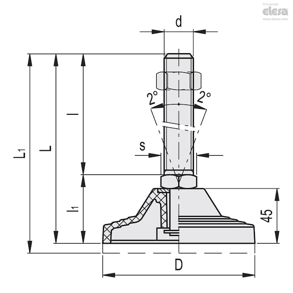 Elesa Levelling feet, LV.A-125-APS-AS-M30x155 - LV.A-125-APS