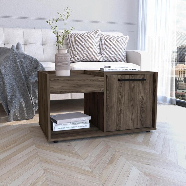 Gfancy Fixtures 32 in. Manufactured Wood Rectangular Coffee Table with Shelf Dark Walnut - GF3681526