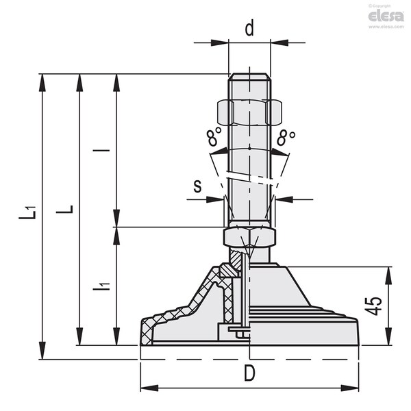 Elesa Levelling feet, LV.A-125-ACV-AS-M24x136 - LV.A-125-ACV