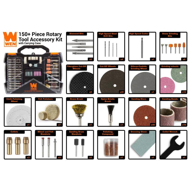 Kit de accesorios para herramienta rotativa WEN con estuche de transporte (150 piezas) - 230151A