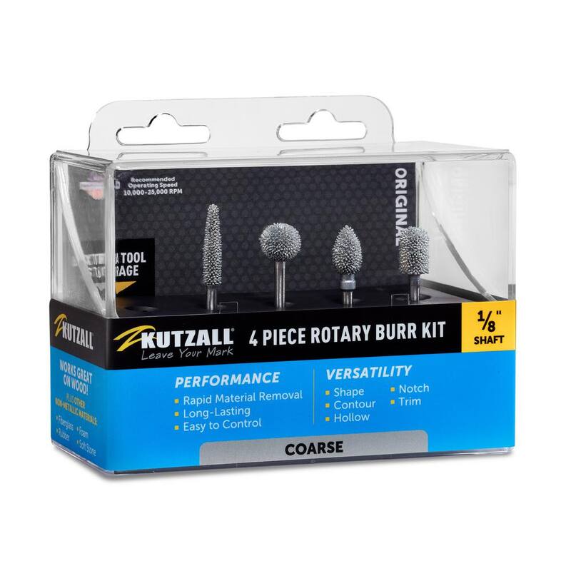 Set de fresas rotativas gruesas KUTZALL para una remoción superior de material en madera, plástico, fibra de vidrio, epoxy, tablaroca 1/8 pulgadas de diámetro del eje - 18CKIT01