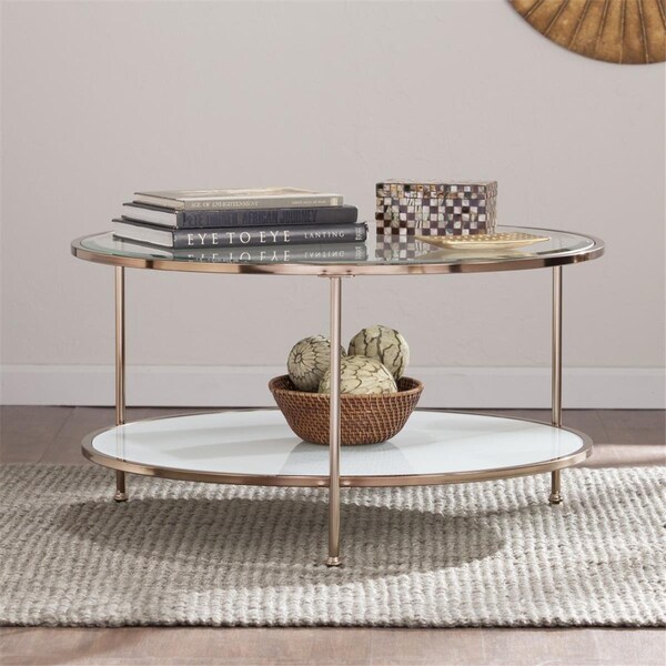 Gfancy Fixtures 34 in. Glass & Metal Round Coffee Table Gold - GF3686576