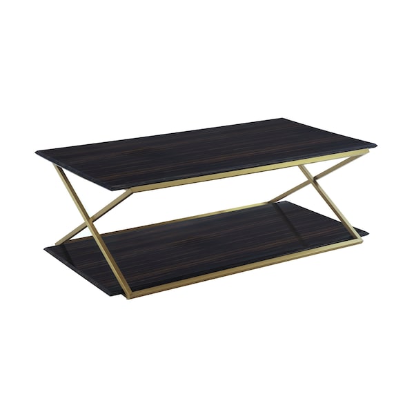 Armen Living Westlake Dark Brown Veneer Coffee Table with Brushed Gold Legs - LCWLCOBRGLD
